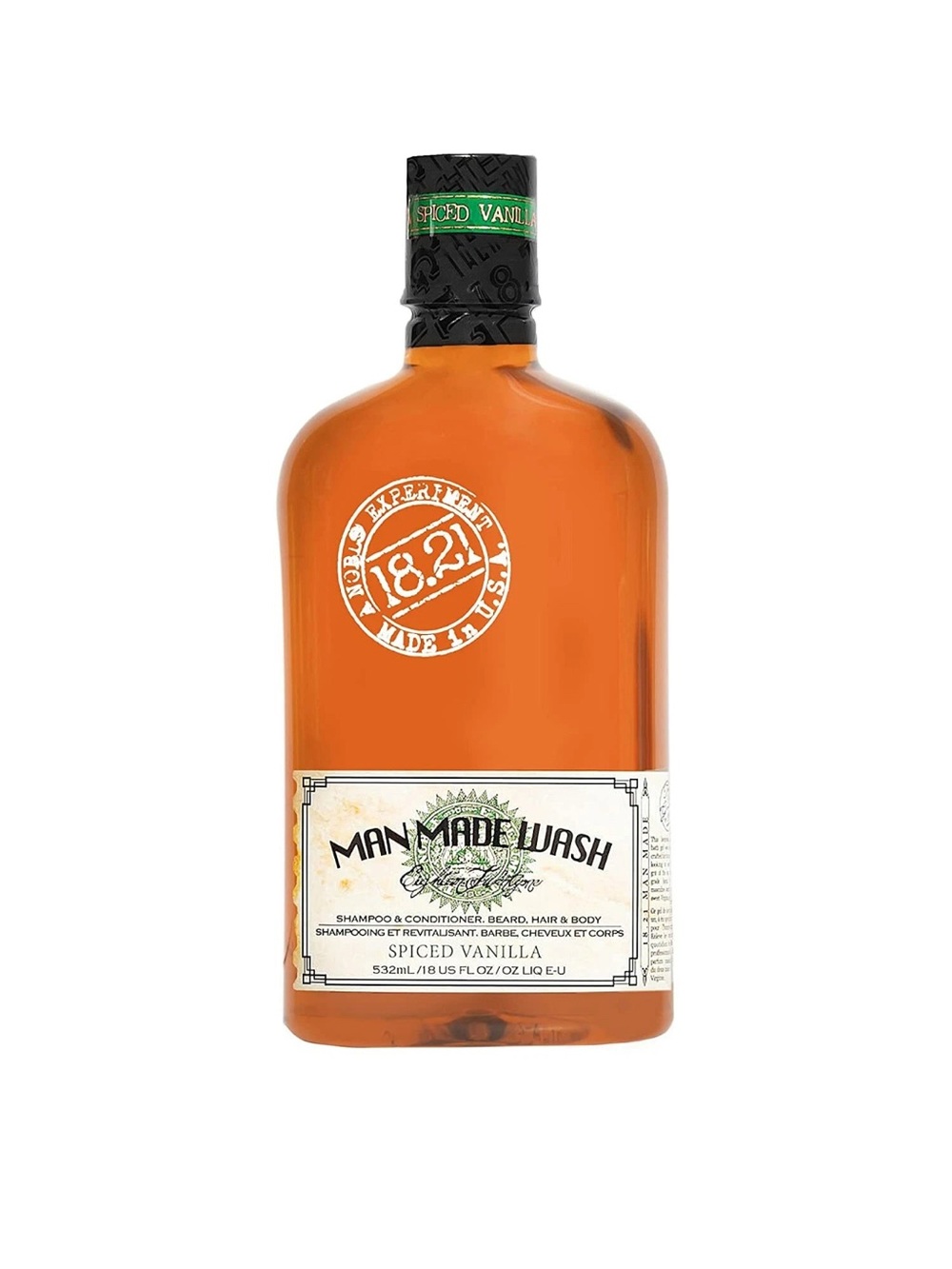 18.21 MAN MADE WASH SPICED VANILLA 18 OZ CLEAN AND CONDITION FROM HEAD TO TOE